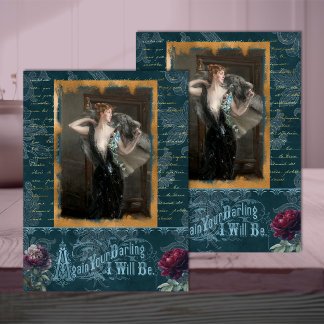 Papel De Seda Mulher Belle Époque em Decoupage Azul Teal Profund