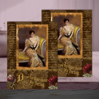 Papel De Seda Mulher Belle Époque em Decoupage Marrom e Dourado