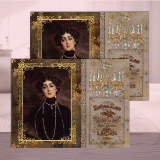 Papel De Seda Mulher Belle Époque em Decoupage Marrom e Taupe