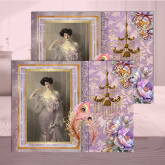 Papel De Seda Mulher Belle Époque em Decoupage Rosa Lilás Suave
