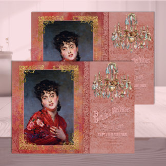 Papel De Seda Mulher Belle Époque em Decoupage Vermelho Suave