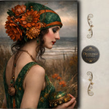 Mulher Boho Floral Costeira Decoupage