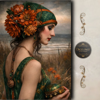 Papel De Seda Mulher Boho Floral Costeira Decoupage