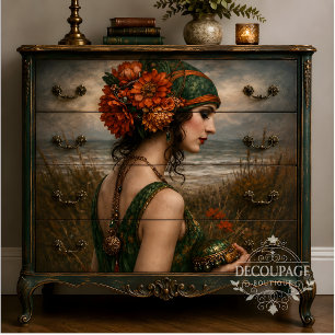 Papel De Seda Mulher Boho Floral Costeira Decoupage