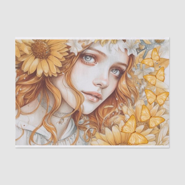 Papel De Seda Mulher Borboleta Daisy Innocence Beleza Decoupage (Frente )