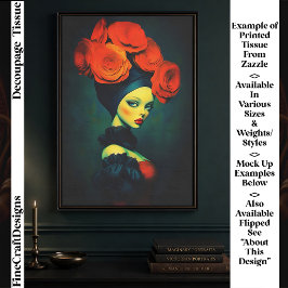 Papel De Seda Mulher Botânica Surrealista Elegante FK6R Decoupag