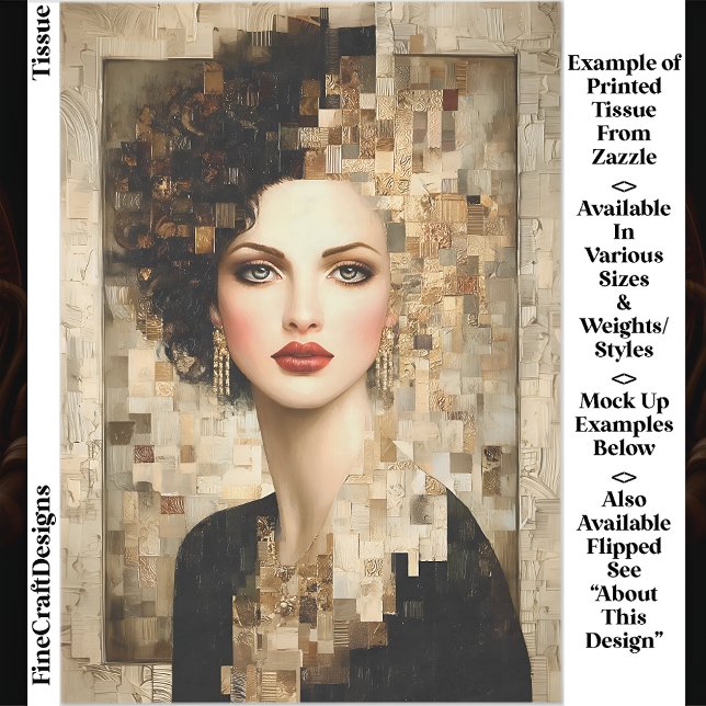 Papel De Seda Mulher Cabelo Curvo, Retrato Mosaico EB8R Decoupag (Criador carregado)