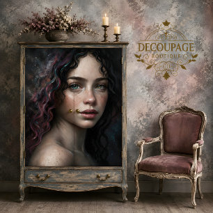 Papel De Seda Mulher Celestial Com Decoupage de Cabelo Galáxia