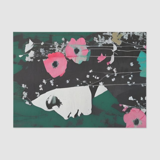 Papel De Seda Mulher com Flores em Sua Dissociação do Cabelo (Frente )