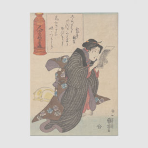 Papel De Seda Mulher de Quimono Preto de Utagawa Kuniyoshi