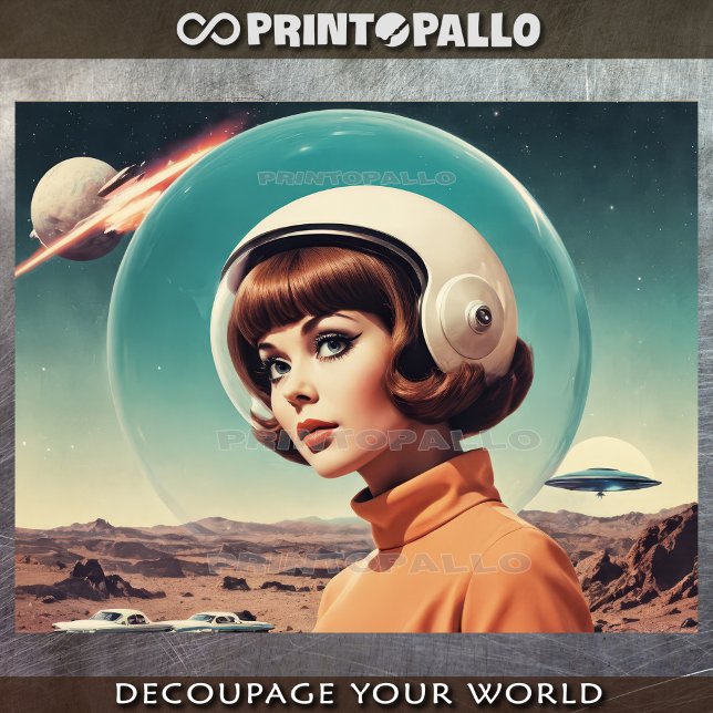 Papel De Seda Mulher do futurismo retrô dos anos 1950 com capace (Criador carregado)