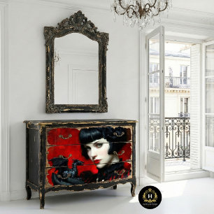 Papel De Seda Mulher Dragão Vermelho Preto Gótico Fantasia Decou