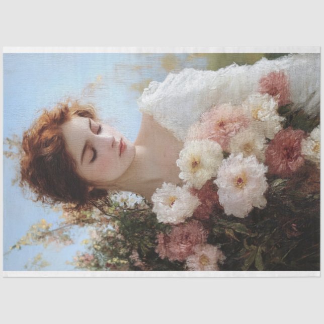 Papel De Seda Mulher Elegante com Flores pintando a desnupage (Frente )