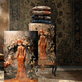 Papel De Seda Mulher Elegante, Coruja & Arcada Floral, Arte de R
