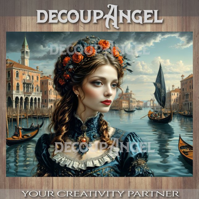Papel De Seda Mulher Elegante em Veneza - Decoupage (Criador carregado)