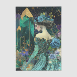 Papel De Seda Mulher Fantasia Esmeralda Cristais Florais Decoupa