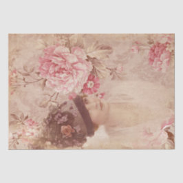 Papel De Seda Mulher Floral Amarela Vintage no Chique Chapéu