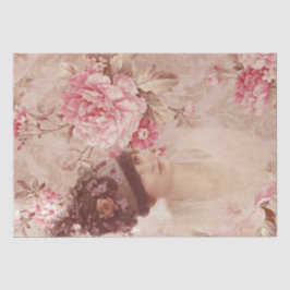 Papel De Seda Mulher Floral Rosa Vintage no Chique Chapéu