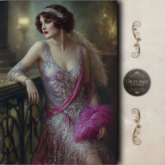 Papel De Seda Mulher Glamour Pink Flapper Decoupage