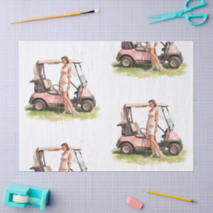 Papel De Seda Mulher golfista & carrinho rosa Festa de despedida