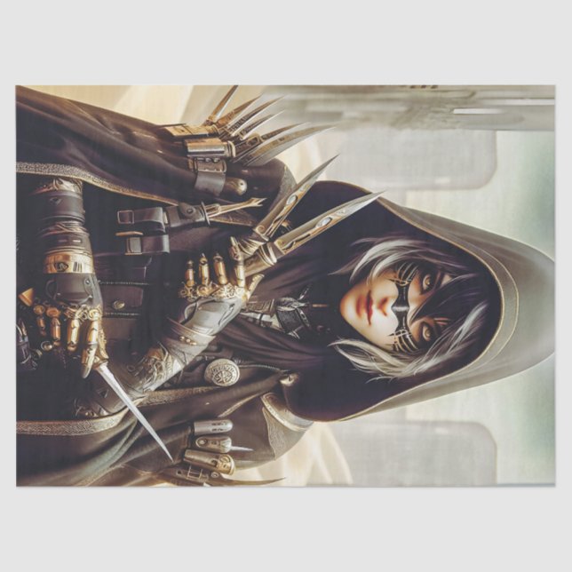 Papel De Seda Mulher Guerreira vestida em politica negra (Frente )