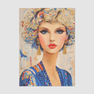 Papel De Seda Mulher Loira de Azul Vestido Mosaico EC7R Decoupag