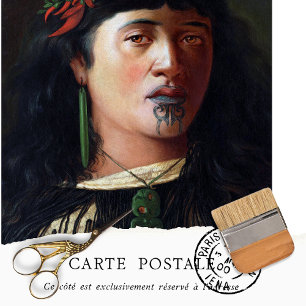 Papel De Seda Mulher Maori Vintage da Nova Zelândia Textura Rúst