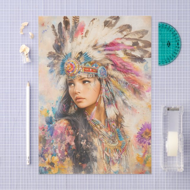 Papel De Seda Mulher Nativa Americana Decoupage (Arte )