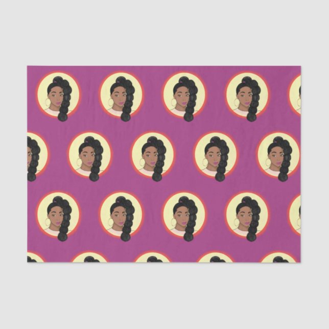 Papel De Seda Mulher Negra, Bela Brilhante, Puff Ponytail, Rosa (Frente )