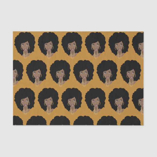 Papel De Seda Mulher Negra, Cabelo Natural, Amarelo de Mostarda (Frente )