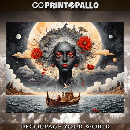 Papel De Seda Mulher negra surreal sonhando com o mar e a lua