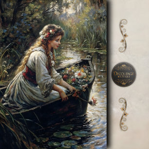 Papel De Seda Mulher no Barco Floral Rio Decoupage