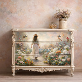 Papel De Seda Mulher no Caminho do Jardim - Decoupagem Floral Ro