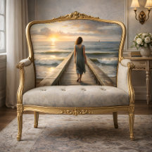 Mulher no Pier no Decoupage do Pôr do Sol