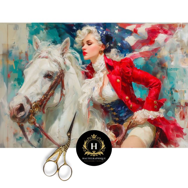 Papel De Seda Mulher Patriótica em Horseback com a Despojagem de (Criador carregado)