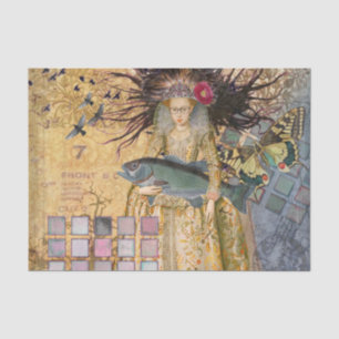 Papel De Seda Mulher Peixes Vintage Gótico Clássico