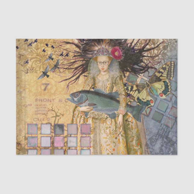 Papel De Seda Mulher Peixes Vintage Gótico Clássico (Frente )