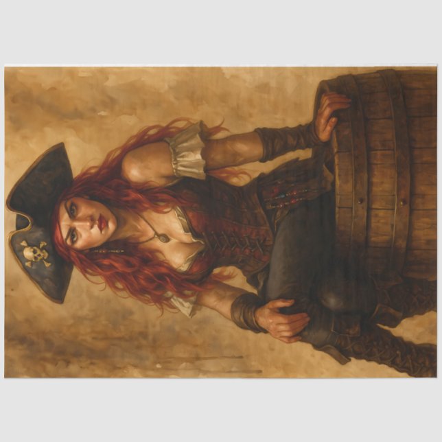 Papel De Seda Mulher Pirata de Cabelos Vermelhos Decoupage (Frente )