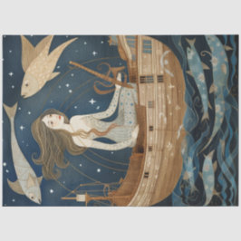 Papel De Seda Mulher Primitiva com Peixes de Peixe