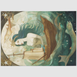 Papel De Seda Mulher Primitiva Russa Com Decoupage De Peixe