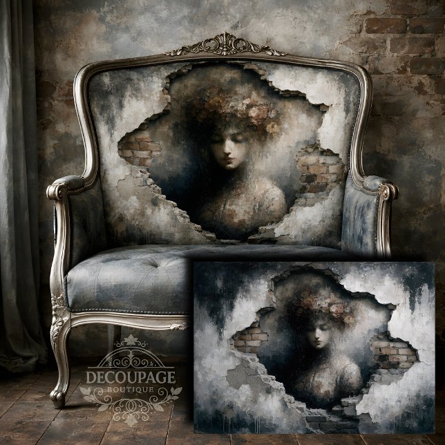 Papel De Seda Mulher Revelada em Decoupage de Parede se Desmanch (Woman Revealed in Crumbling Wall Decoupage Tissue Paper)