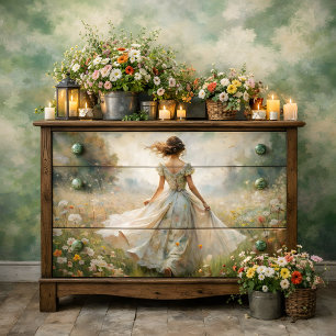 Papel De Seda Mulher Romântica em Campo de Flores Silvestres Dec