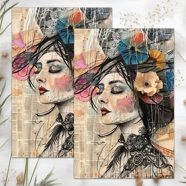 PAPEL DE SEDA MULHER ROMÂNTICA VINTAGE DECOUPAGEM (ROMANTIC VINTAGE WOMAN DECOUPAGE TISSUE PAPER)