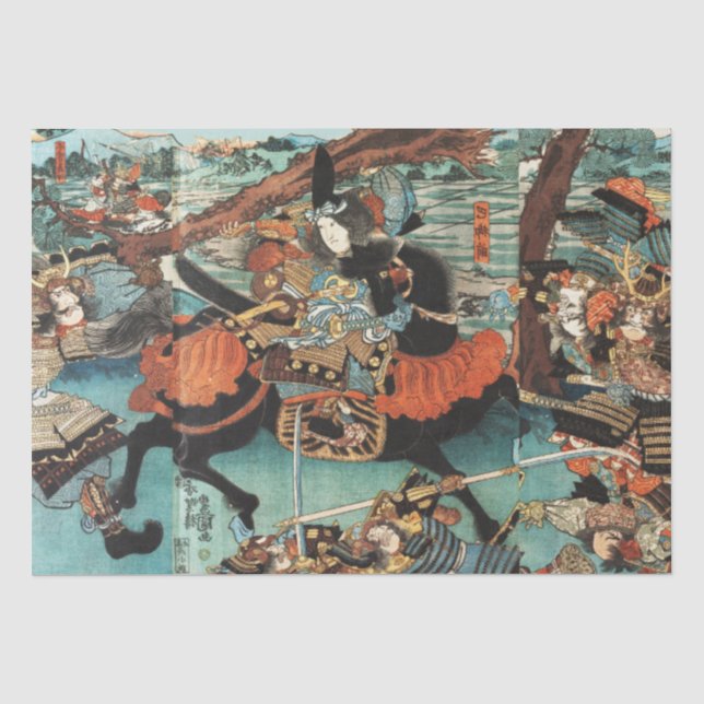 PAPEL DE SEDA MULHER SAMURAI TOMOE GOZEN HORSEBACK NA BATALHA (Frente )