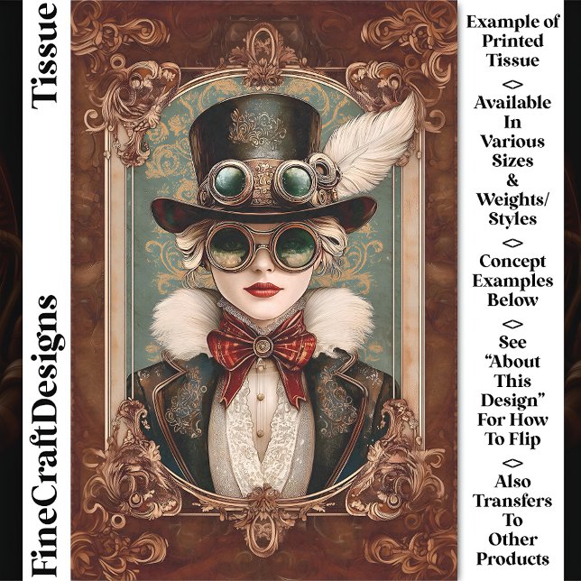 Papel De Seda Mulher Steampunk / Art Nouveau, Dourada desoupage  (Criador carregado)