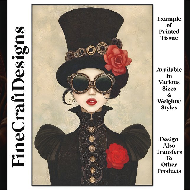 Papel De Seda Mulher Steampunk Chapéu Alto Grande P2 Decoupage (Criador carregado)