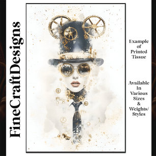 Papel De Seda Mulher Steampunk com Cartola e Óculos Q2 Decoupage