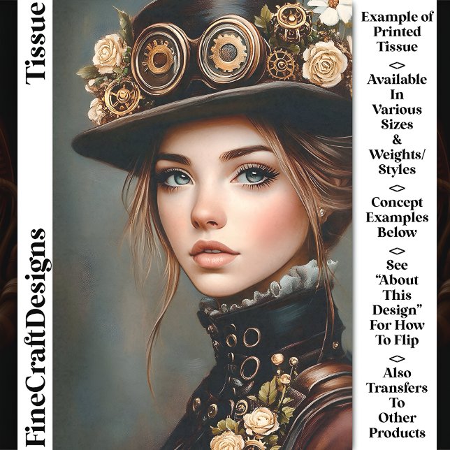 Papel De Seda Mulher Steampunk + Flores Retrato CJ4 Decoupagem (Criador carregado)