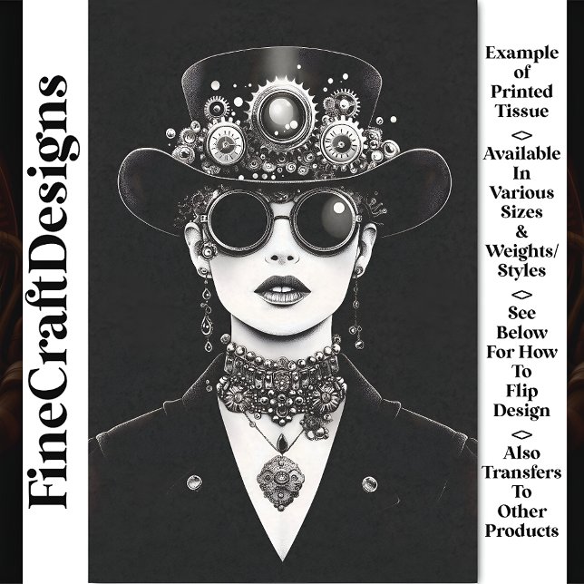 Papel De Seda Mulher Steampunk Marcante Monocromia AC5 Decoupage (Criador carregado)