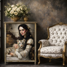 Mulher Tigre Branco Fantasia Elegante Decoupage